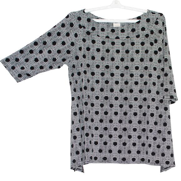 Chicos Tunic Top 3/4 Sleeve Polka Dot Minimalist Workwear Black White 3 XL 16 - Picture 6 of 7